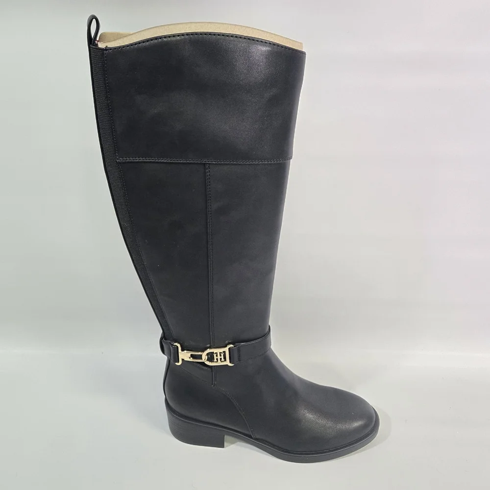 Tommy Hilfiger Ionni Faux Leather Black Riding Boot Knee High 5.5 NIB Equestrian